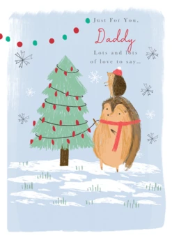 Pod Personalised Daddy Hedgehogs Decorating The Tree Cute Christmas Card