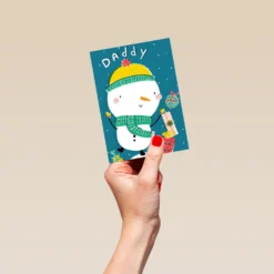 Pod Personalised Daddy Fun Snowman Kids Christmas Card -Pod Shop F3006101 hand S