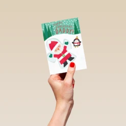 Pod Personalised Daddy Fun Santa Penguin Kids Christmas Card -Pod Shop F3006102 hand S