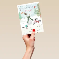 Pod Personalised Daddy From Little Boy Cute Snowman Raccoons Christmas Card -Pod Shop F3006104 hand L