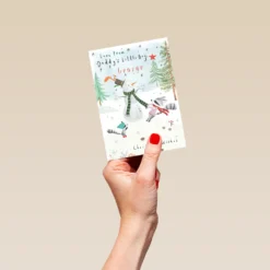 Pod Personalised Daddy From Little Boy Cute Snowman Raccoons Christmas Card -Pod Shop F3006104 hand S