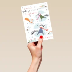 Pod Personalised Daddy From Little Girl Snow Angel Raccoons Christmas Card -Pod Shop F3006105 hand L