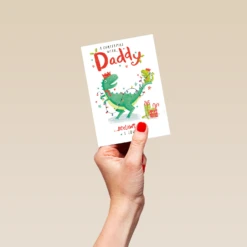 Pod Personalised Daddy T-Rex & Tree Lights Fun Christmas Card -Pod Shop F3006106 hand S