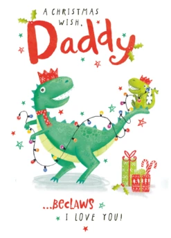 Pod Personalised Daddy T-Rex & Tree Lights Fun Christmas Card