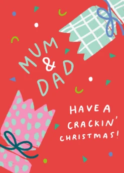 Pod Personalised Mum & Dad Cracker Pull Christmas Card