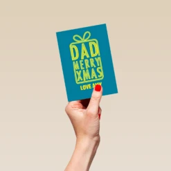 Pod Personalised Dad Text-Based Blue & Yellow Present Christmas Card -Pod Shop F3006112 hand S