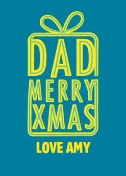 Pod Personalised Dad Text-Based Blue & Yellow Present Christmas Card