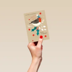 Pod Personalised Dad Classic Robin Holly & Stars Christmas Card -Pod Shop F3006118 hand S