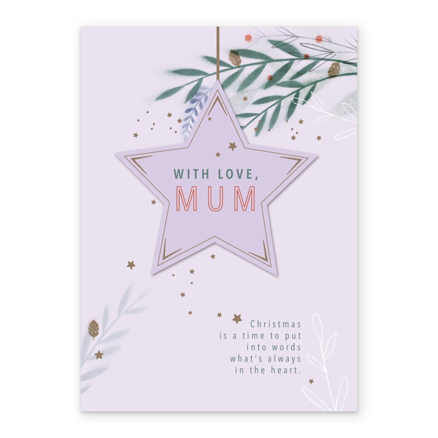 Pod Personalised Mum Star Bauble & Leaves Traditional Christmas Card 2 Pod Personalised Mum Star Bauble & Leaves Traditional Christmas Card - Image 2