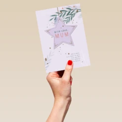 Pod Personalised Mum Star Bauble & Leaves Traditional Christmas Card 9 Pod Personalised Mum Star Bauble & Leaves Traditional Christmas Card -Pod Shop F3006120 hand L