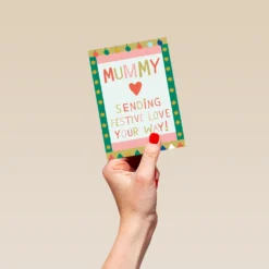 Pod Personalised Mummy Festive Love Text Colourful Kids Christmas Card -Pod Shop F3006121 hand S