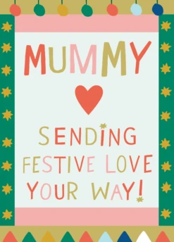 Pod Personalised Mummy Festive Love Text Colourful Kids Christmas Card