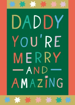 Pod Personalised Daddy Merry Amazing Colourful Text Kids Christmas Card