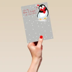 Pod Personalised One I Love Cute Penguin Christmas Card -Pod Shop F3006137 hand L