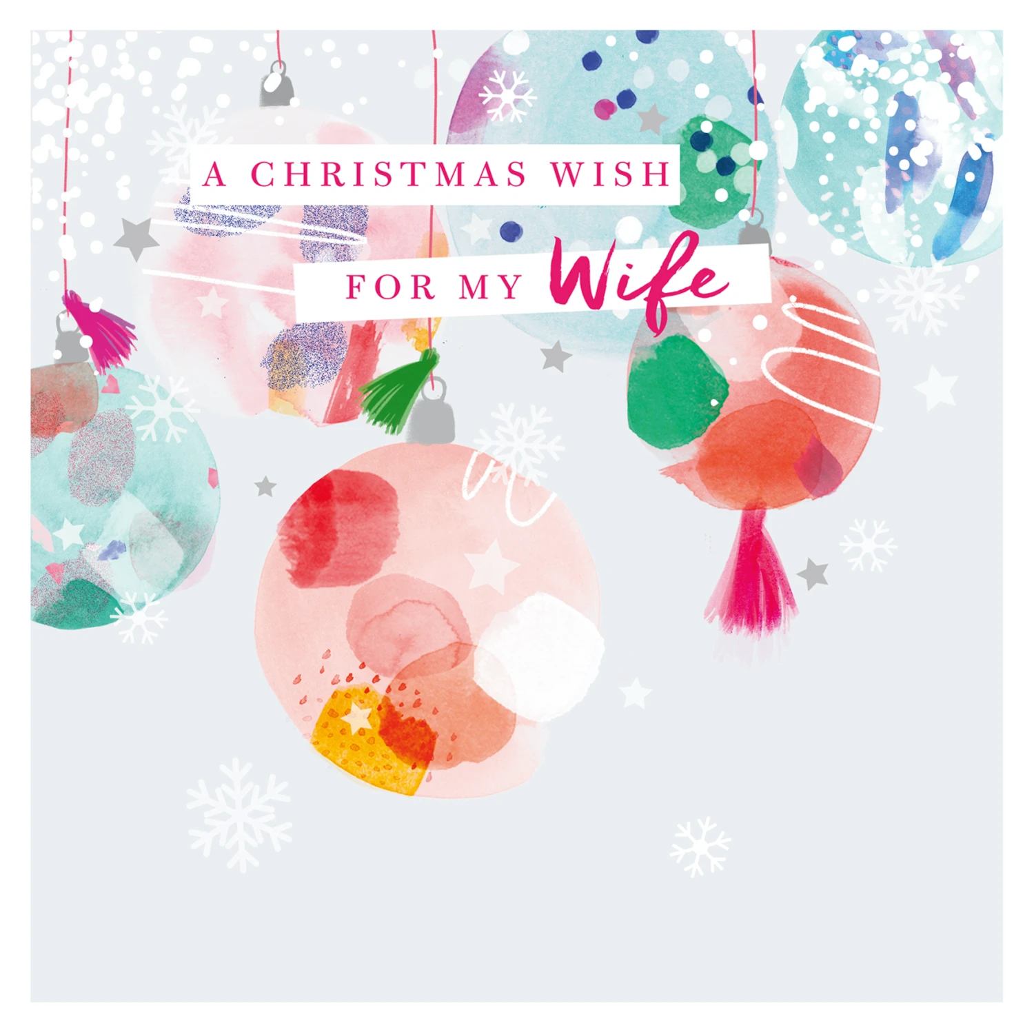 Pod Personalised Colourful Baubles Christmas Card For Wife 1 Pod Personalised Colourful Baubles Christmas Card For Wife