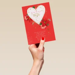 Pod Personalised Wife Traditional Verse Heart & Flowers Christmas Card -Pod Shop F3006152 hand L