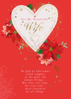 Pod Personalised Wife Traditional Verse Heart & Flowers Christmas Card