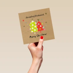 Pod Personalised Husband Modern Colourful Trees Christmas Card -Pod Shop F3006153 hand L