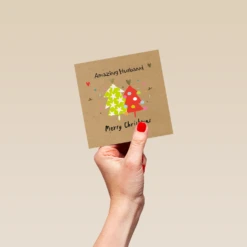 Pod Personalised Husband Modern Colourful Trees Christmas Card -Pod Shop F3006153 hand S