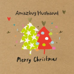 Pod Personalised Husband Modern Colourful Trees Christmas Card