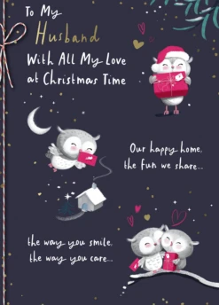 Pod Personalised Husband Cute Owls Rebus Verse Christmas Card