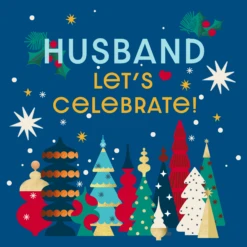 Pod Personalised Abstract Colourful Trees Christmas Card For Husband