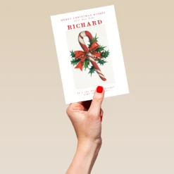 Pod Personalised & Editable Candy Cane Christmas Card For Him -Pod Shop F3006159 hand L