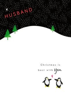 Pod Personalised Husband Cute Penguins Heart Hill Christmas Card