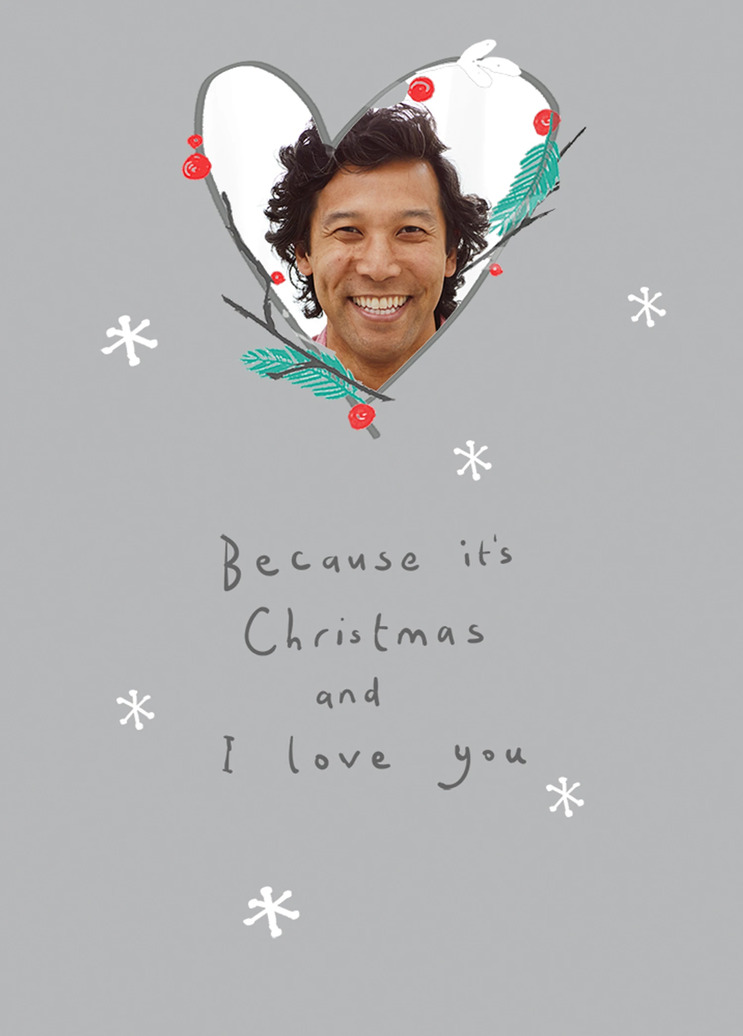 Pod Personalised One I Love Heart Wreath Photo Christmas Card 1 Pod Personalised One I Love Heart Wreath Photo Christmas Card