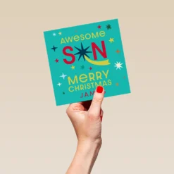 Pod Personalised Awesome Son Shooting Star Christmas Card -Pod Shop F3006181 hand L