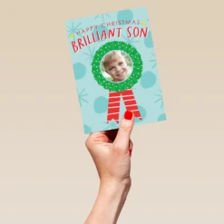 Pod Personalised Brilliant Son Rosette Photo Christmas Card -Pod Shop F3006184 hand L
