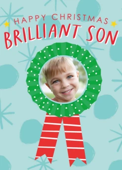Pod Personalised Brilliant Son Rosette Photo Christmas Card