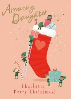 Pod Personalised Daughter Stocking And Gifts Christmas Card