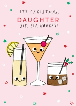 Pod Personalised Daughter Sip Sip Hooray Christmas Card