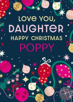 Pod Personalised Daughter Baubles And Love Christmas Card