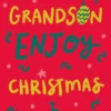 Pod Personalised Grandson Red Green & Gold Text Squiggles Christmas Card