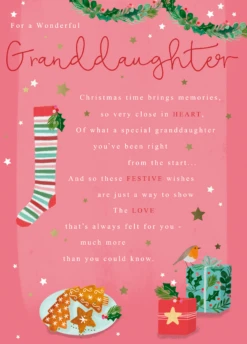 Pod Personalised Granddaughter Verse & Christmas Icons Traditional Card