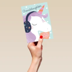 Pod Personalised Granddaughter Kids Unicorn Christmas Card -Pod Shop F3006217 hand L