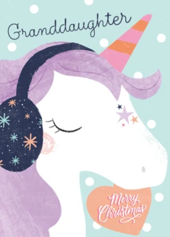 Pod Personalised Granddaughter Kids Unicorn Christmas Card