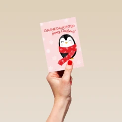 Pod Personalised Granddaughter Cute Penguin Christmas Card -Pod Shop F3006218 hand S