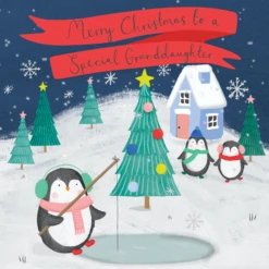 Pod Personalised Granddaughter Cute Penguins Christmas Card