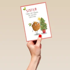 Pod Personalised Sister Funny Pudding Christmas Card -Pod Shop F3006232 hand L