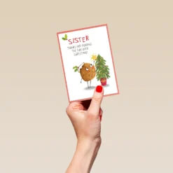 Pod Personalised Sister Funny Pudding Christmas Card -Pod Shop F3006232 hand S