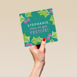 Pod Personalised Festive Holly Christmas Card -Pod Shop F3006245 hand L