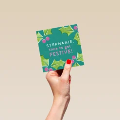 Pod Personalised Festive Holly Christmas Card -Pod Shop F3006245 hand S