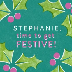 Pod Personalised Festive Holly Christmas Card