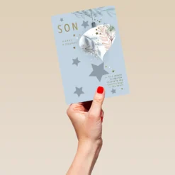 Pod Personalised Son Star And Bauble Christmas Card -Pod Shop F3006249 hand L