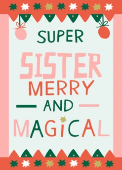 Pod Personalised Sister Super Merry And Magical Christmas Card
