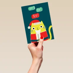 Pod Personalised Sassy Cat Ho Ho No Christmas Card -Pod Shop F3006256 hand L