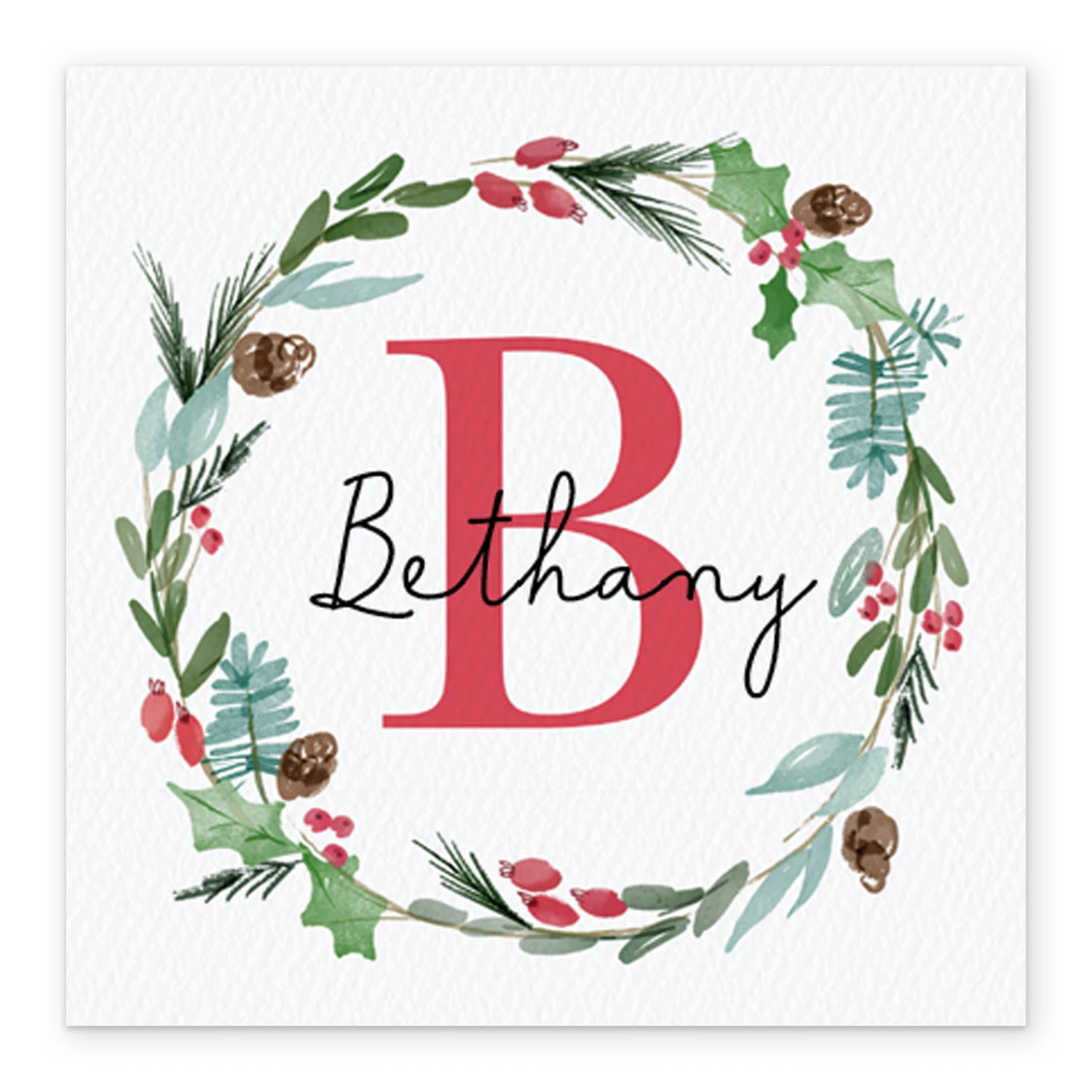 Pod Personalised Wreath Monogram Letter B Christmas Card 2 Pod Personalised Wreath Monogram Letter B Christmas Card - Image 2
